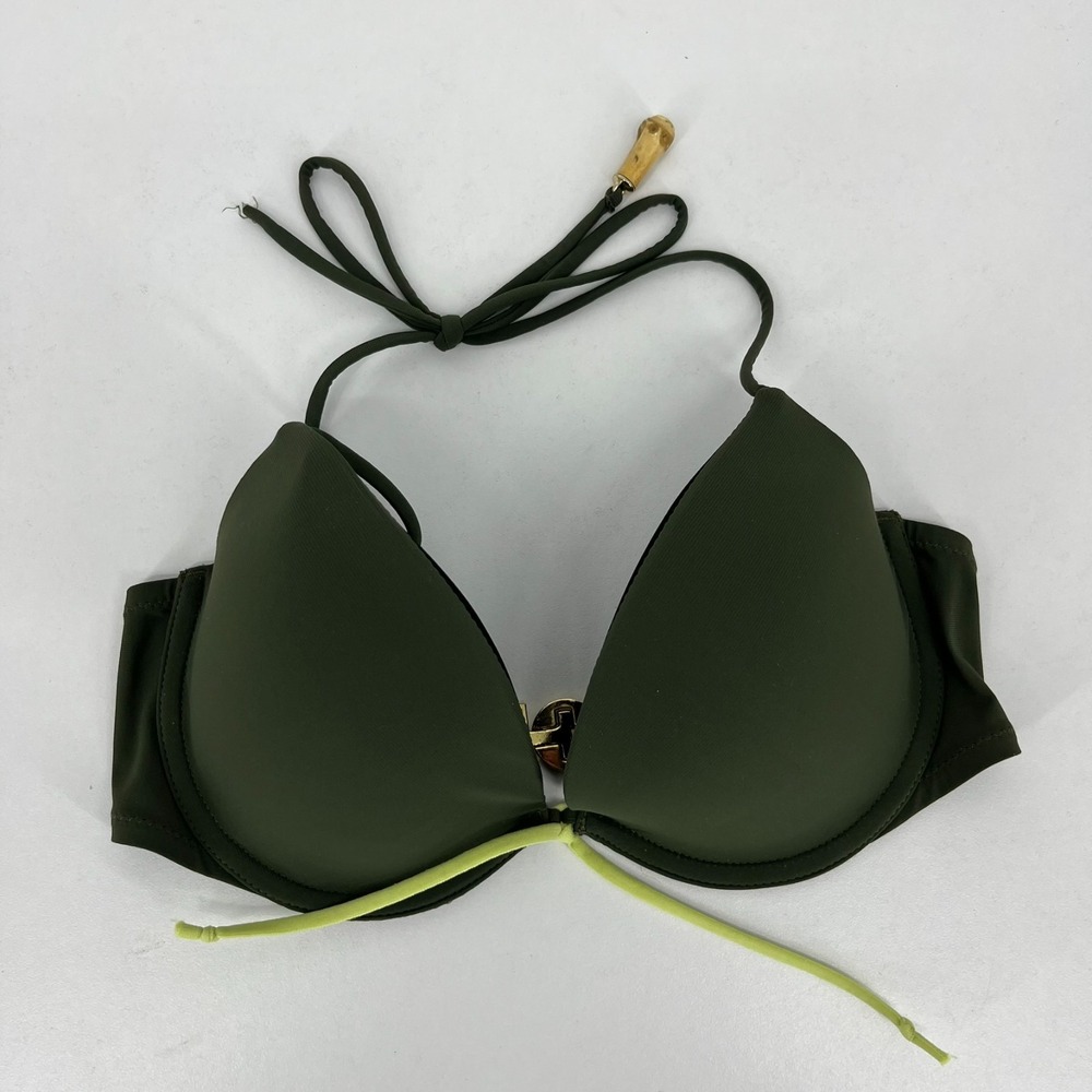 Victoria's Secret Bikini Top Women's Size 34C Olive Green Underwired Padded Vtg